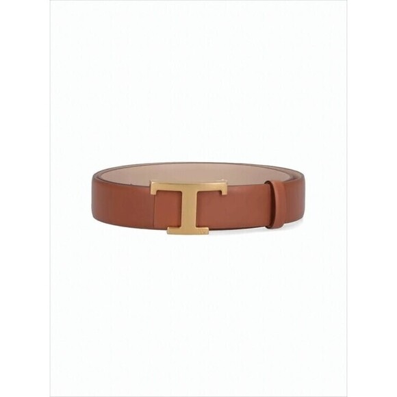 Tods Brown Leather Belt With Gold-Tone Buckle Detail - NWT